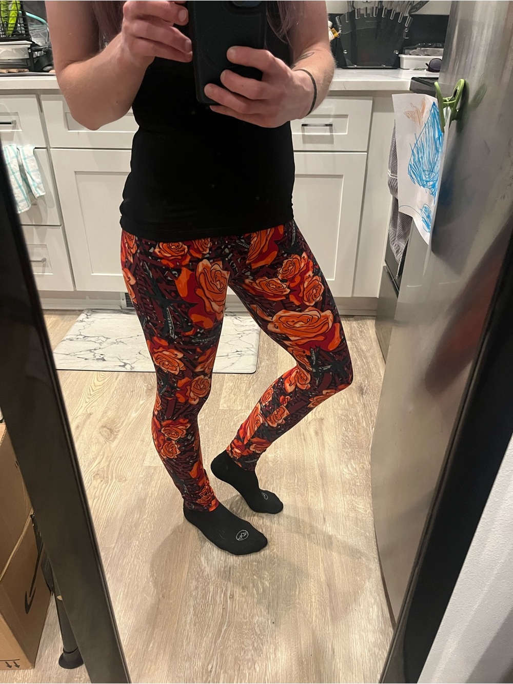 LuLaRoe Orange & Black Floral Leggings